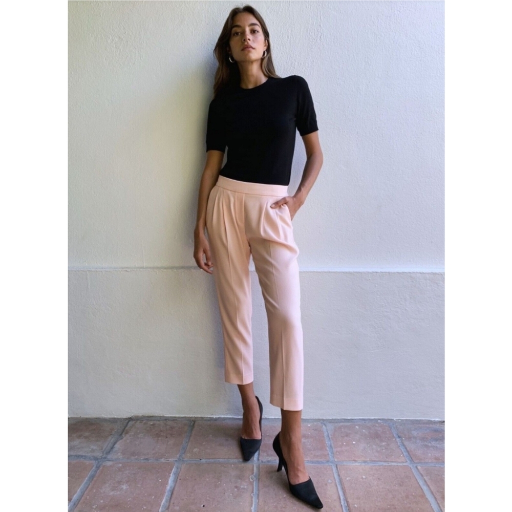 NWOT Babaton High Waisted Blush Pink Wool Blend Pleated Ankle Trouser Pants 8